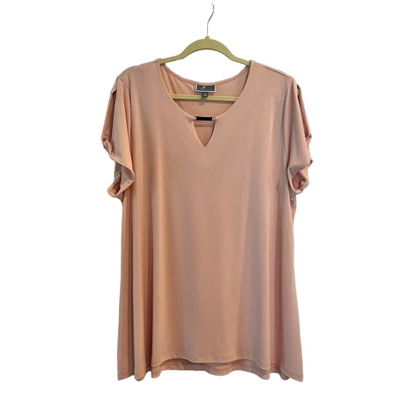 Jm Collection Rose Pink Top Blouse Womens 2X Keyhole Sleeves Gold Neck Detail - Picture 1 of 8